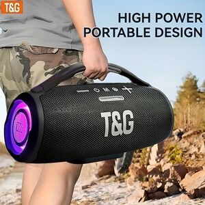 T&G Portable Bluetooth Speaker 5.3 Wireless 30W Heavy Bass RGB LED Black